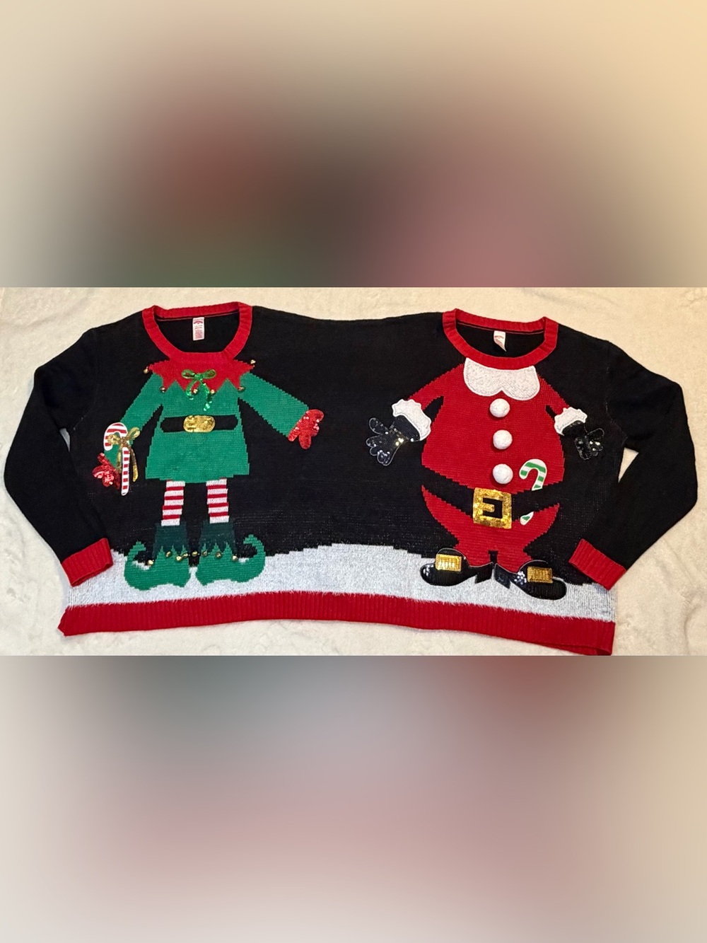 Double Crewneck Sweater with Santa and Elf